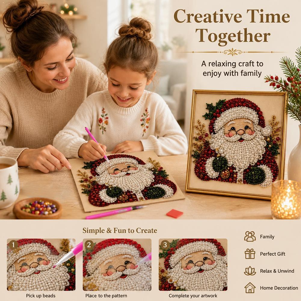 Art Craft Gifts For Adults - クリスマス サンタクロース パールアート DIYキット 額入りビーズ刺繍クラフト 壁飾り