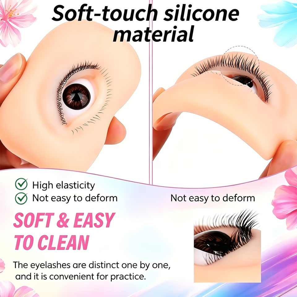 Art Craft Eyes - 3層まつげ付き再利用可能なマネキンアイ、まつげエクステ練習用アイモデル、ドールフェイスヘッドトレーニング用シミュレートシリコンアイメイクアップツール