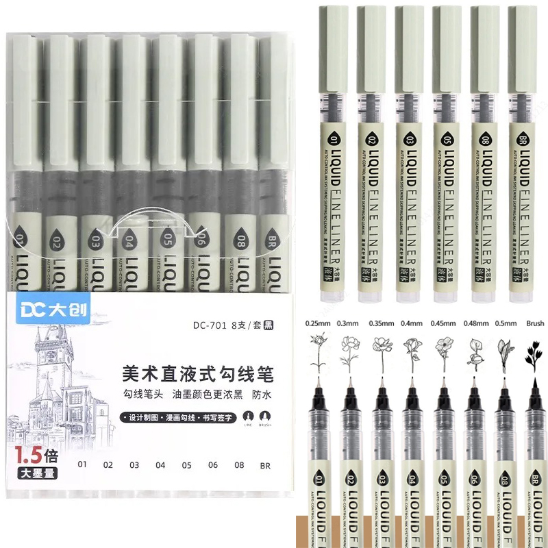 Craft And Art Difference - 5/8/12 ティブスブラックペンファインラインスケッチマーカー異なるチップファインライナー描画ペンマンガマーカーセットアートと工芸用品