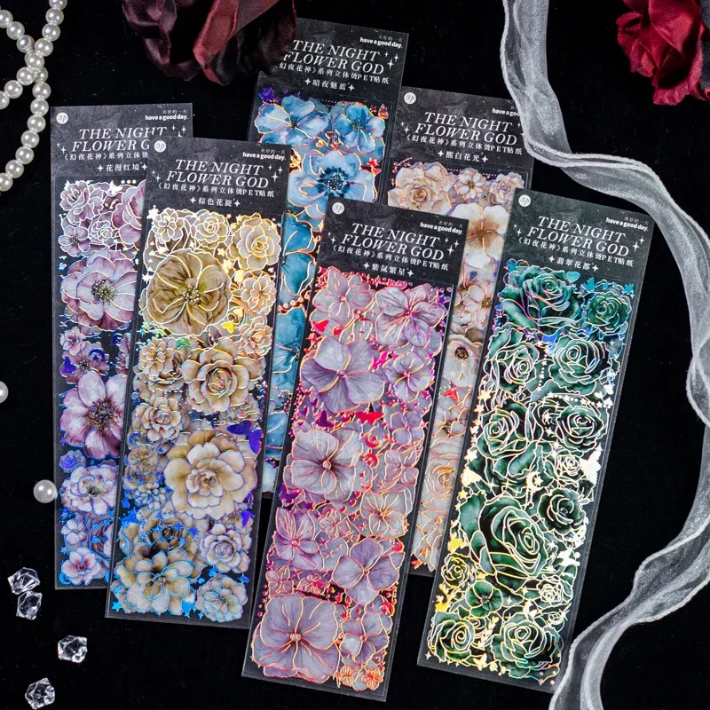Art Craft Stick - 3 ピース/パック花フラットステッカー美的装飾スクラップブッキングスティックラベル日記アルバム粘着アートクラフトマーカー文具