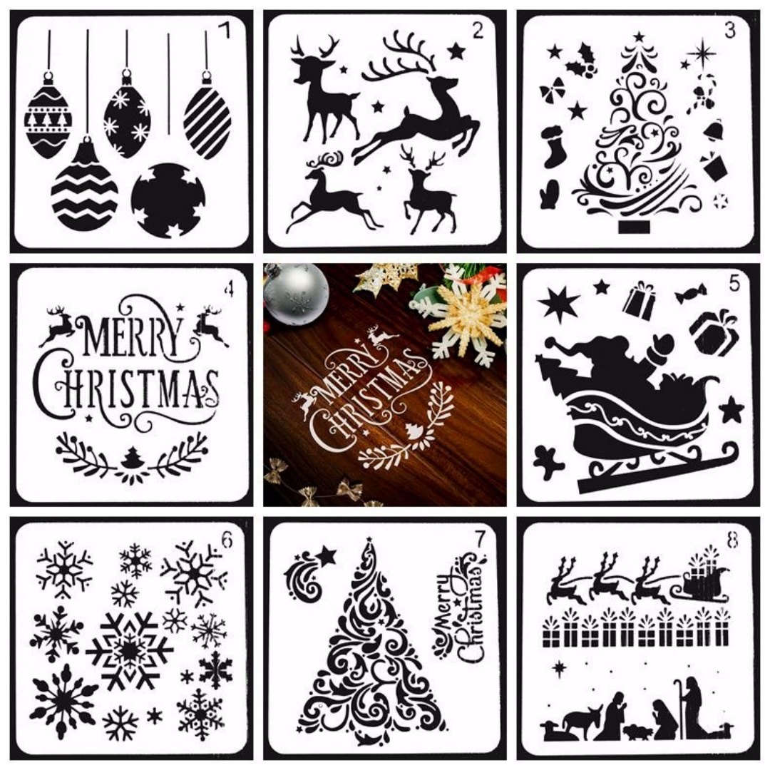 Art And Craft Xmas Tree - 8/12/16 個クリスマス絵画テンプレートステンシルクリスマスツリーボールスノーフレークパターン DIY クラフトギフトボックス壁床アート絵画
