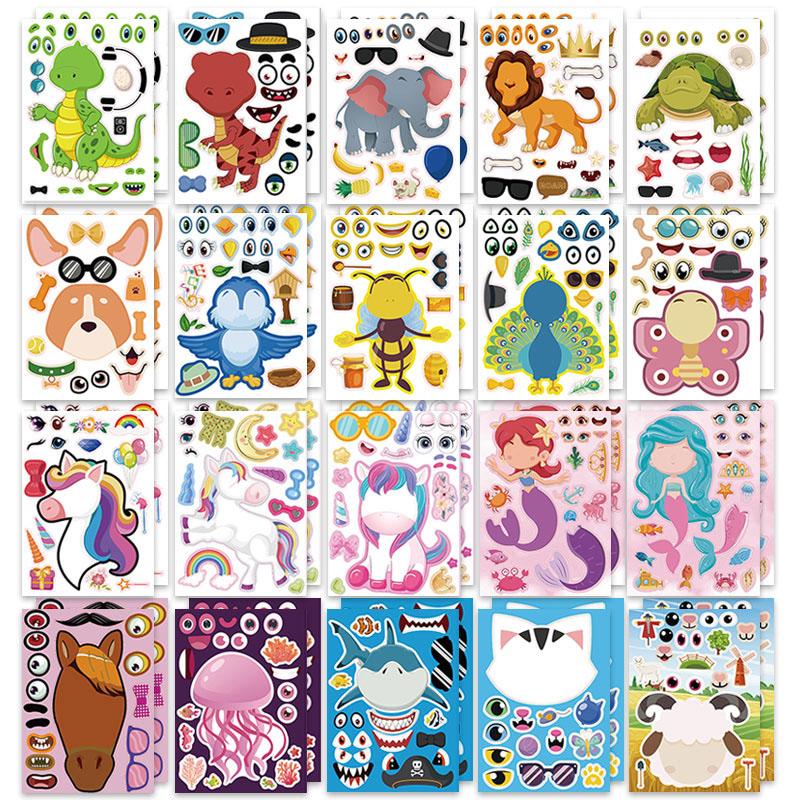 Art Craft Zoo - 12/24 枚の顔ステッカー動物園動物海恐竜ギフトフェスティバル報酬アートクラフトパーティー記念品学校パズル DIY ゲーム