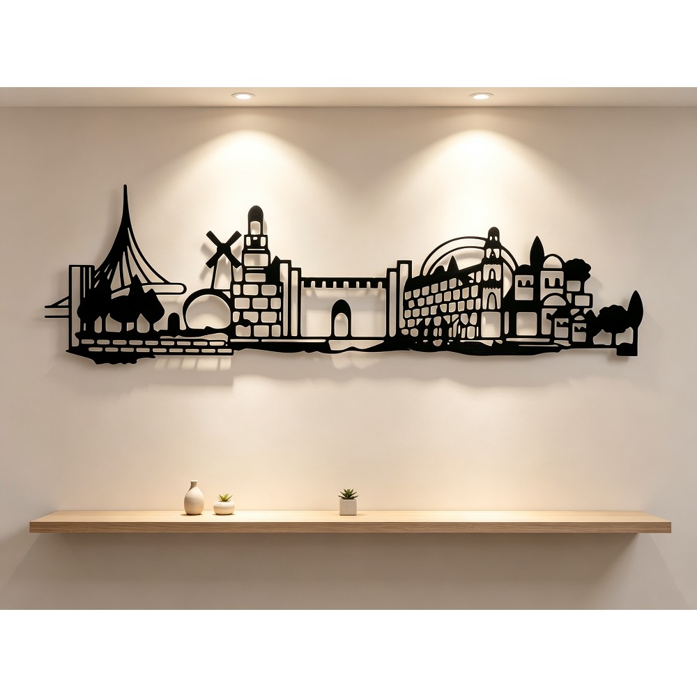 Art & Craft Fair - CIFBUY メタルウォールアート エルサレムスカイライン装飾、ヴィンテージオールドシティシルエットウォールデコレーション、ダビデの星付き、素朴なアイアンアートワーク