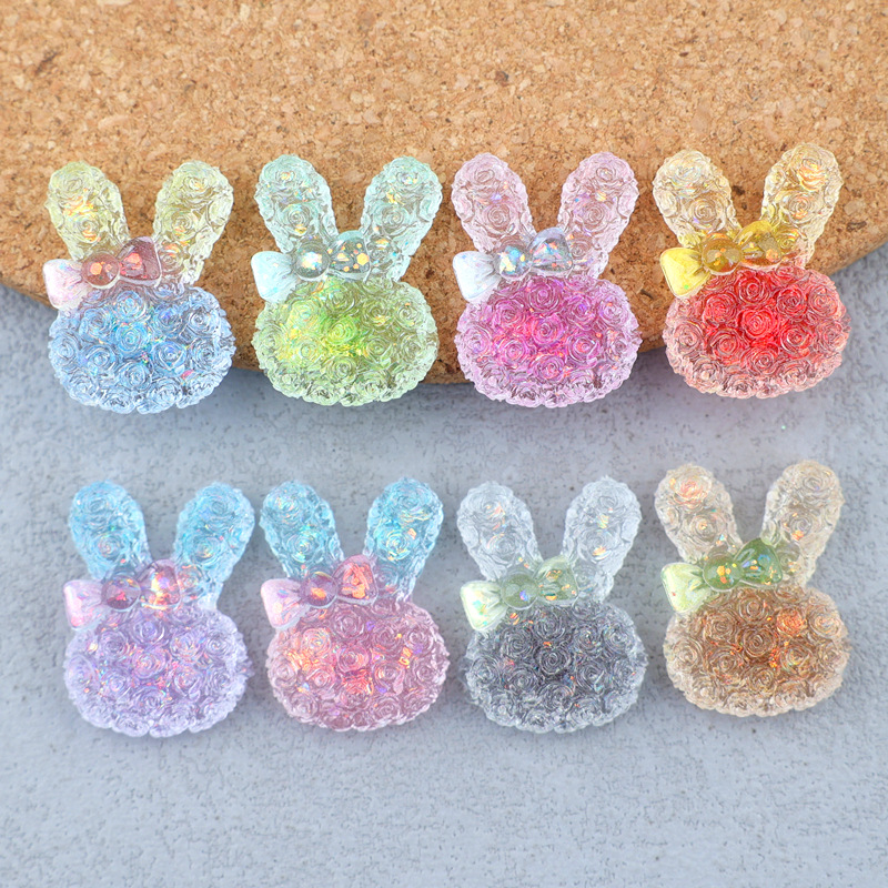 Art Craft Decoration - 5個入り 18*25mm 光るグラデーションウサギレジンカボション DIYクリップ、携帯ケース、キーホルダー、イヤリング、手作りジュエリークラフト装飾用。
