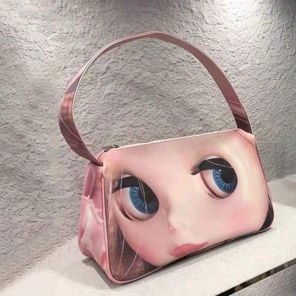 Art Craft Eyes - 大きな目のドールプリントがおしゃれなクロスボディバッグ、ピンクのスイートクールスパイシーガールニッチスタイルY2K大容量ショルダートートバッグ