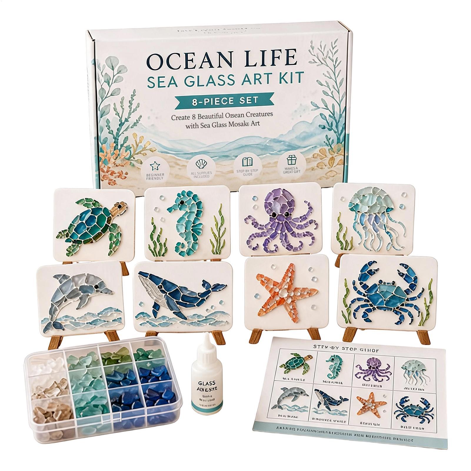 Art Craft Gifts For Adults - 1個入り オーシャンライフ シーグラスモザイクアート DIYクラフトキット 海岸海洋動物モザイク作成用品 航海風ホームデコレーション