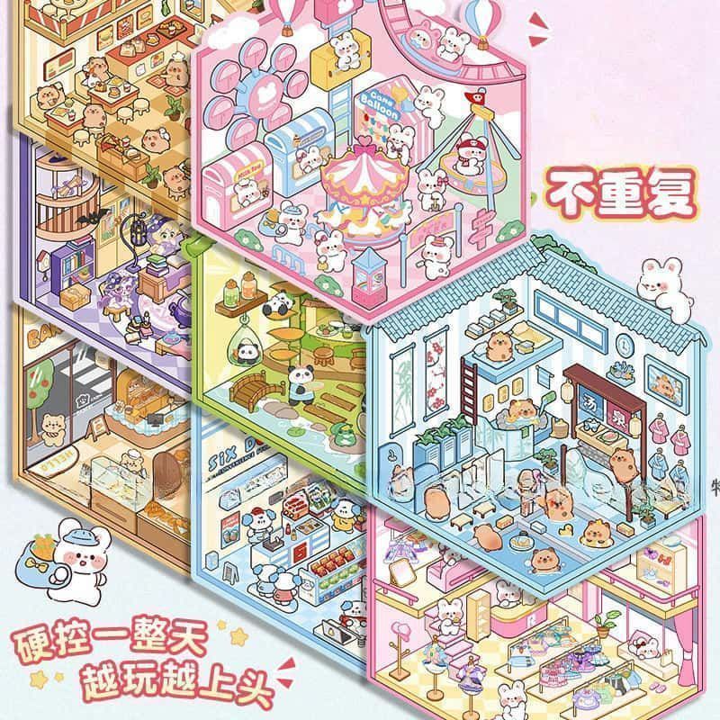 ミニチュア3DシーンステッカーDIYスタッキングハウスデコレ - Art Craft Activity のレビューと価格
