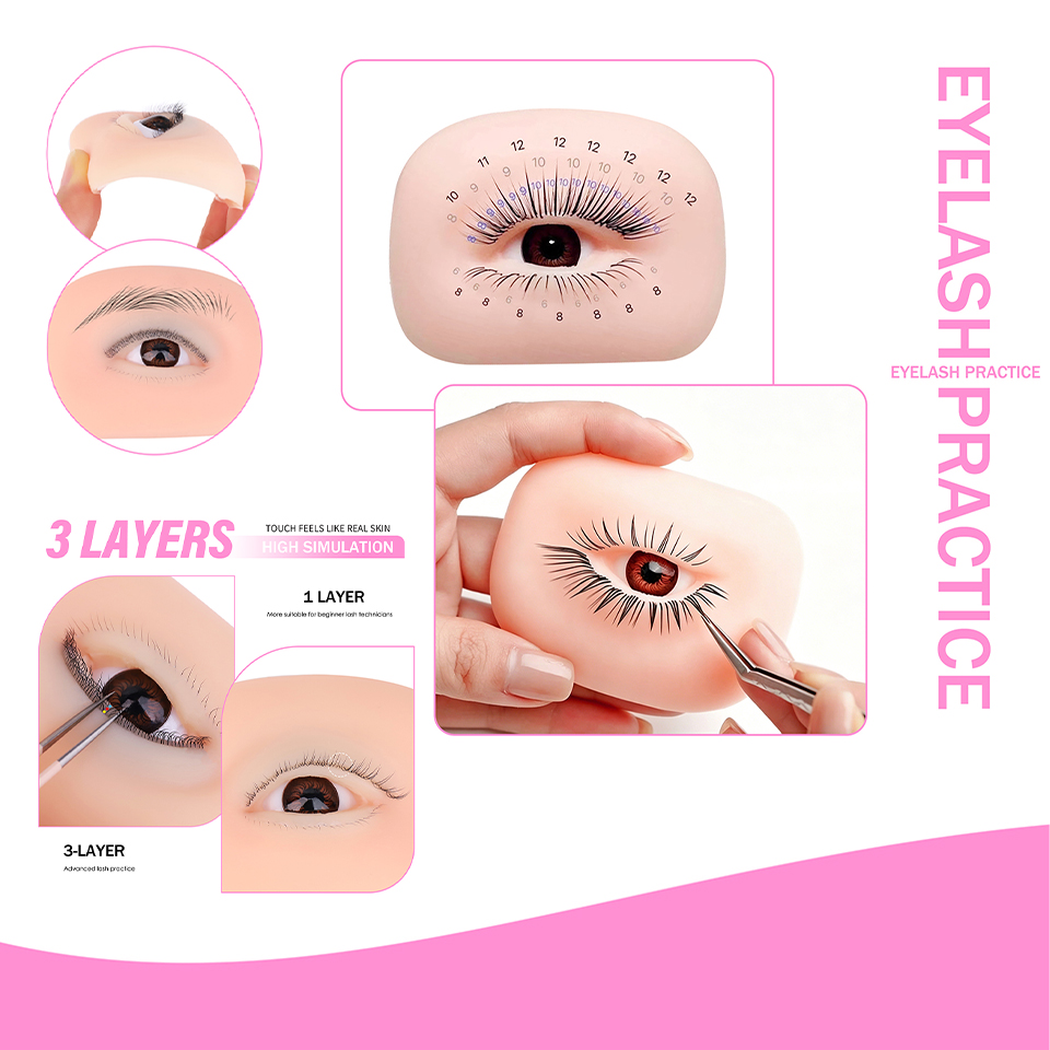 3層まつげ付き再利用可能なマネキンアイ、まつげエクステ練習用 - Art Craft Eyes のレビューと価格