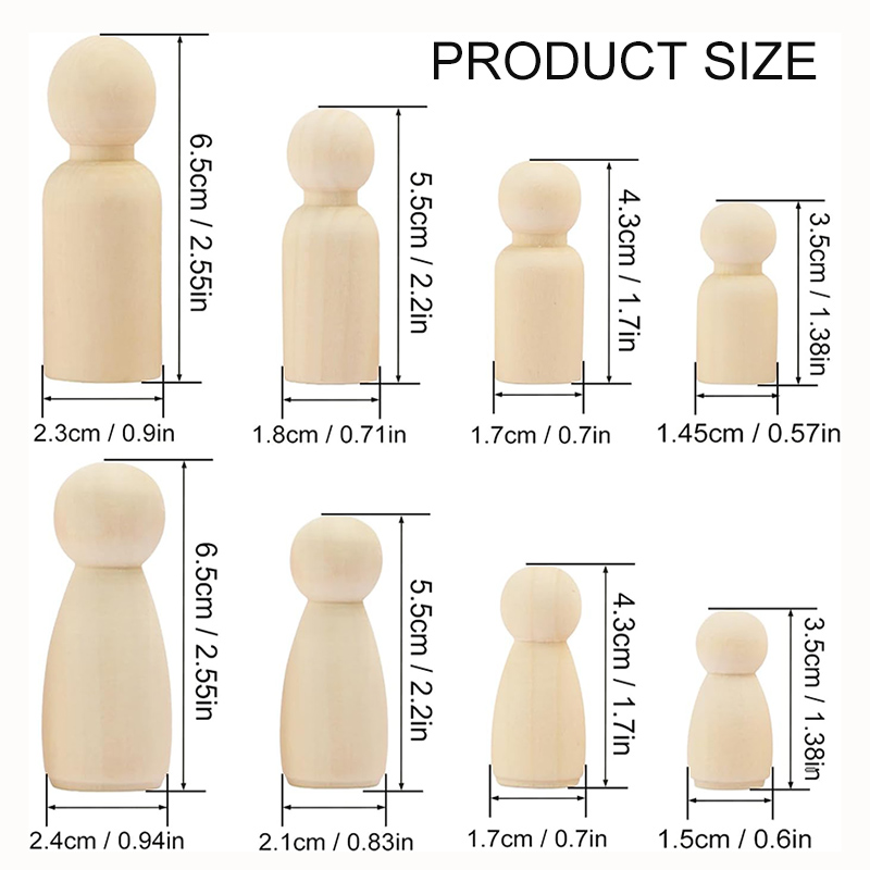 2/5/10 個の木製ペグ人形さまざまな形状の未完成の木製ペ - Craft And Art Difference のレビューと価格