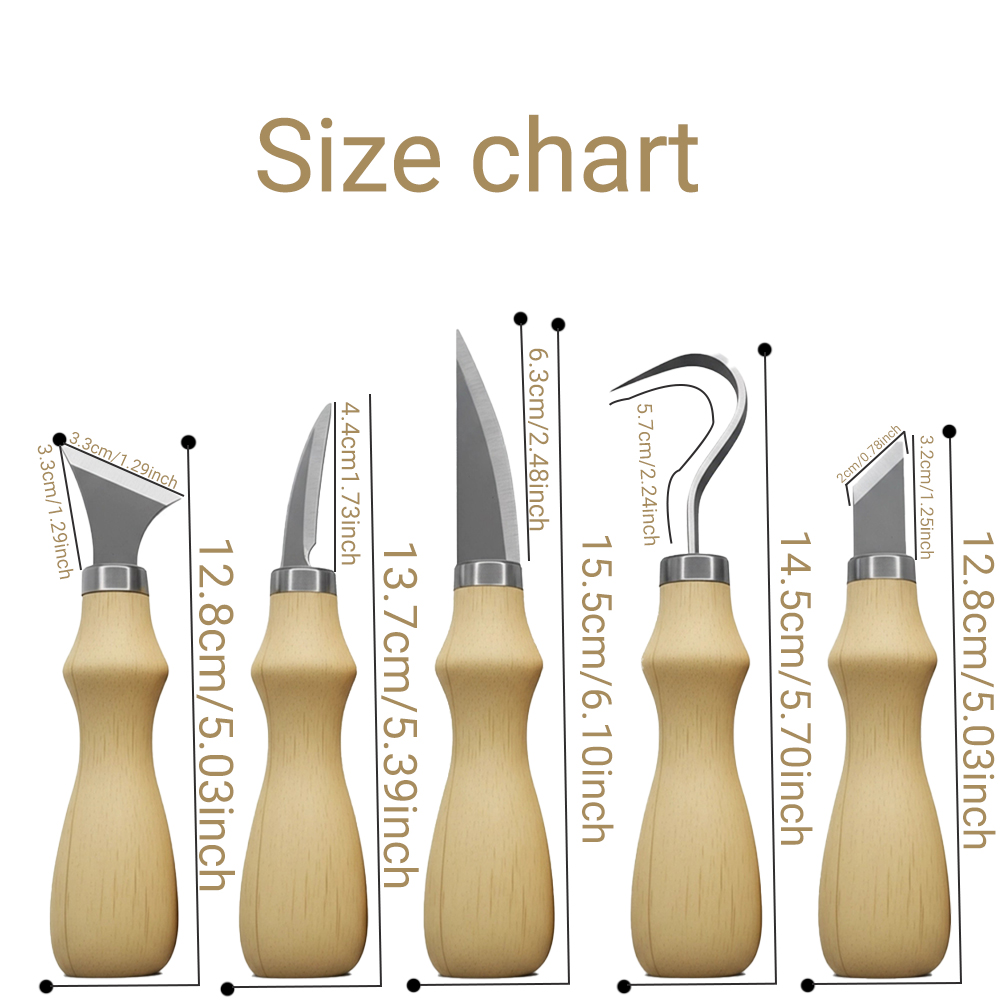 オーク材の柄が付いた5点セットの木彫りツールセット、アートク - Art Craft Tools のレビューと価格