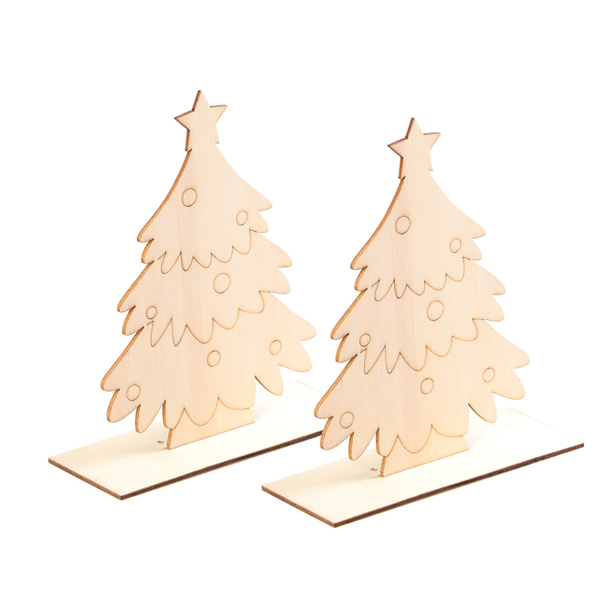 2個入り木製クリスマスオーナメントセット、滑らかな天然木の表 - Art And Craft Xmas Tree のレビューと価格