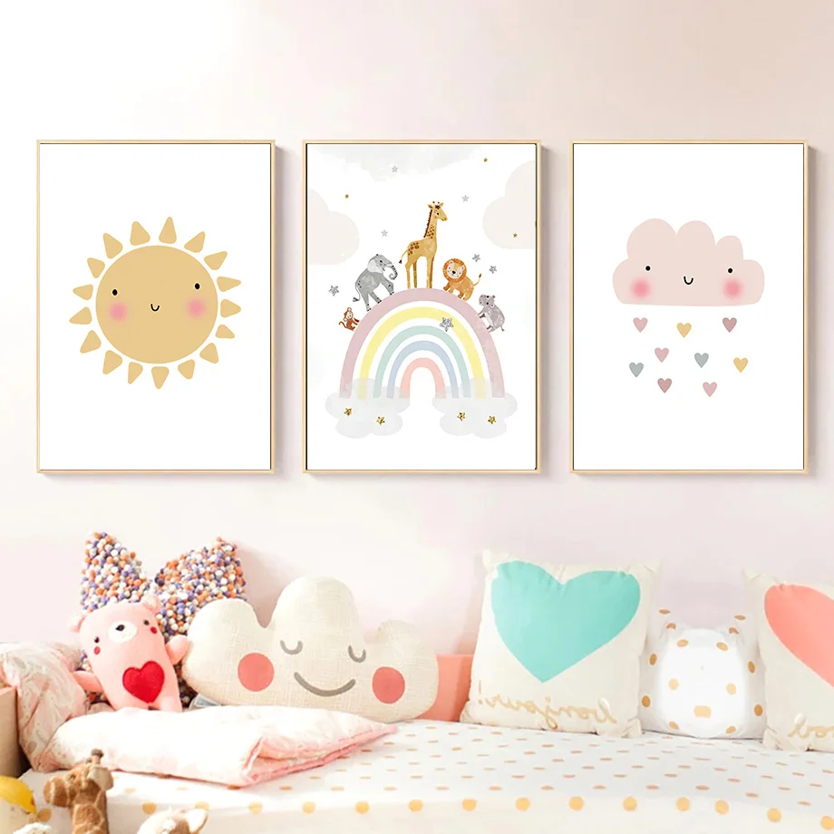 キリン象熱気球太陽虹保育園北欧ポスターやプリント壁アートキャ - Art Craft Love のレビューと価格