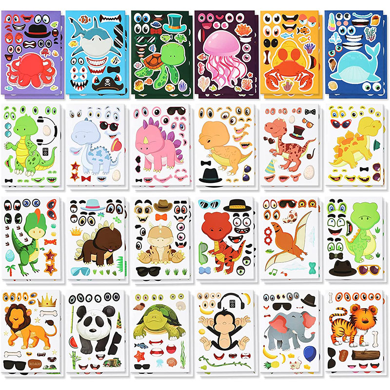 12/24 枚の顔ステッカー動物園動物海恐竜ギフトフェスティ - Art Craft Zoo のレビューと価格
