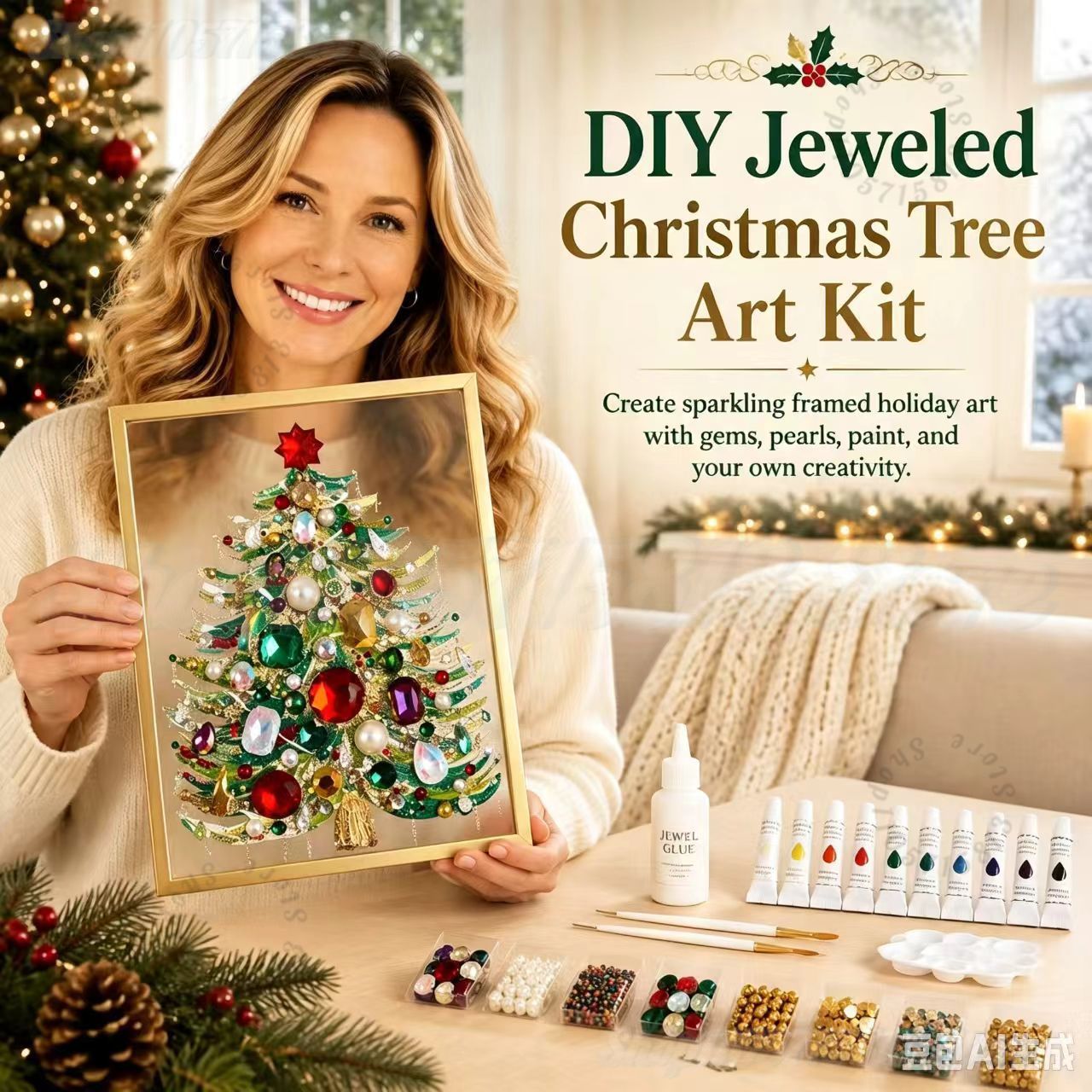 DIY ジュエル付きクリスマスツリーアートキット 宝石パール - Art And Craft Xmas Tree のレビューと価格