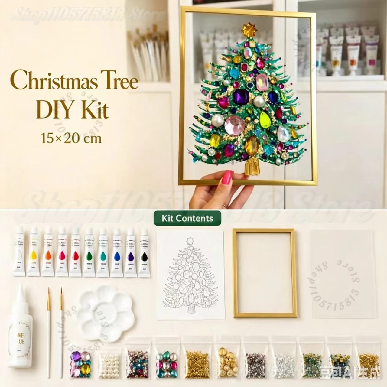DIY ジュエル付きクリスマスツリーアートキット 宝石パール - Art And Craft Xmas Tree のレビューと価格