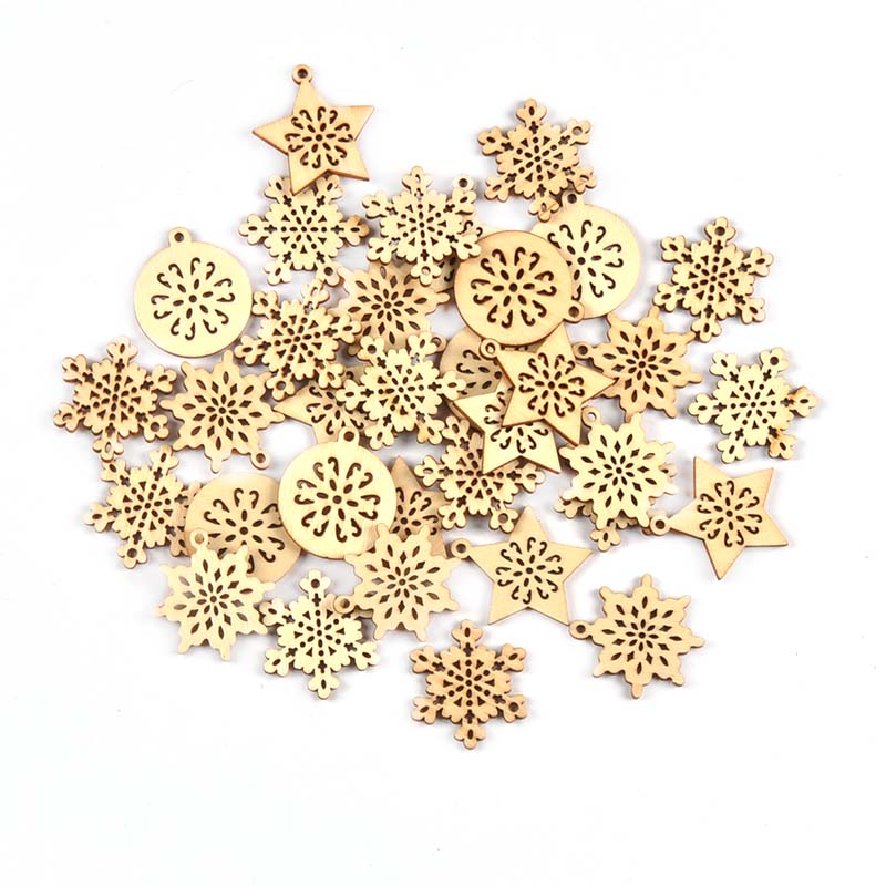 スノーフレークとスターのクリスマスツリーの装飾、木製ペンダン - Art And Craft Xmas Tree のレビューと価格
