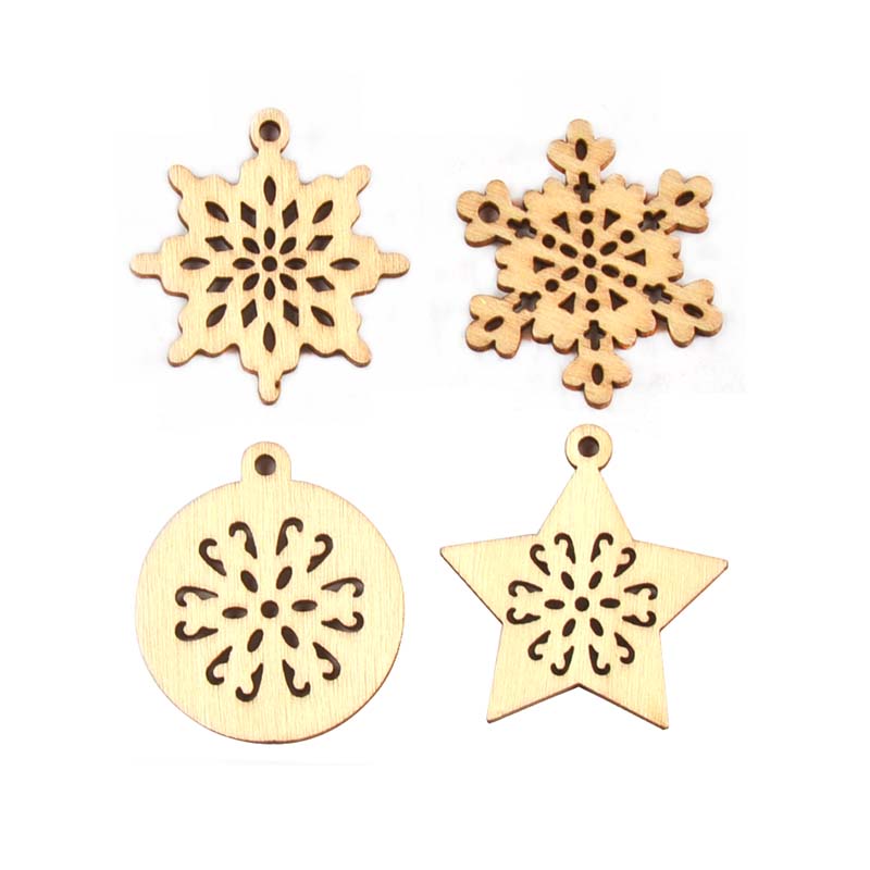 スノーフレークとスターのクリスマスツリーの装飾、木製ペンダン - Art And Craft Xmas Tree のレビューと価格